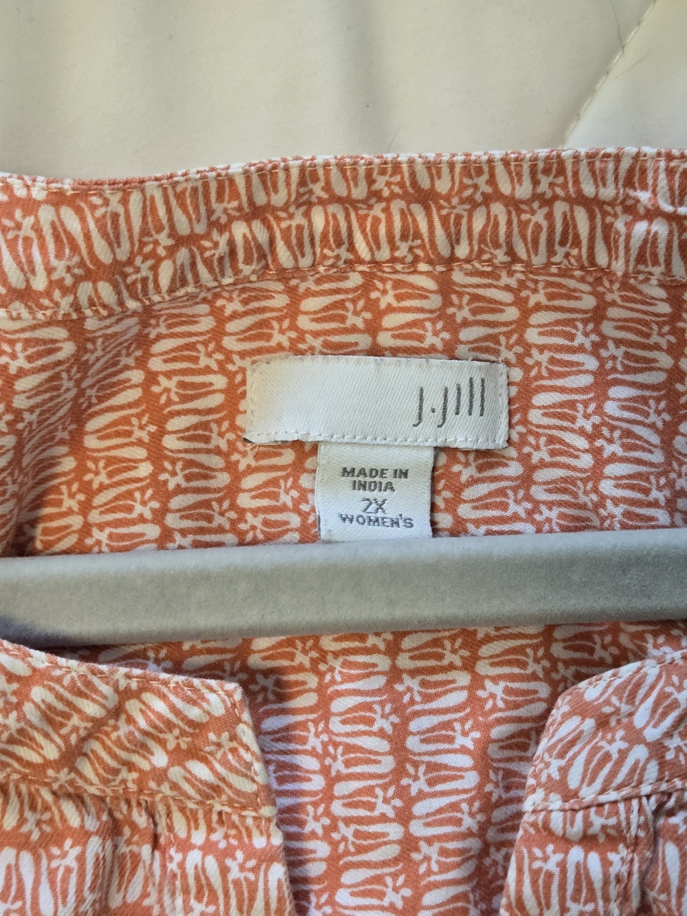 J. Jill Coral Geometric Print Popover Tunic Blouse 100% Cotton Size 2x - Picture 3 of 12